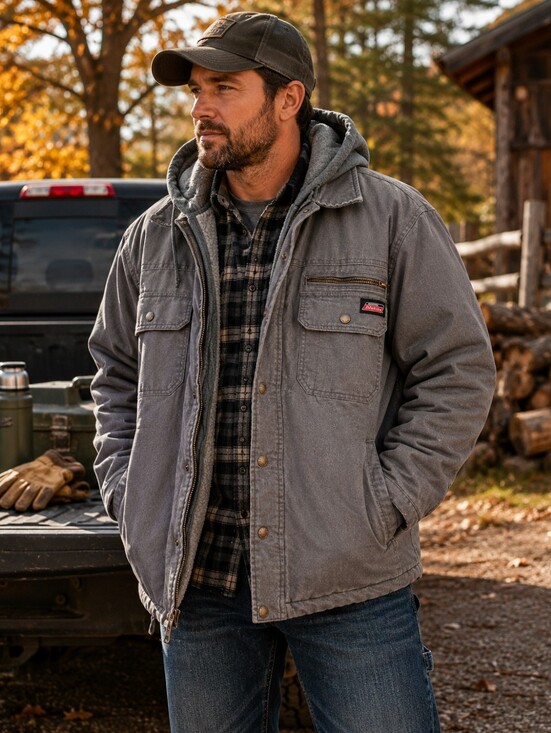 Dickies Other - Dickies Sherpa-Lined Hooded Work Jacket | Gray Canvas Duck Coat | Men's 2XL